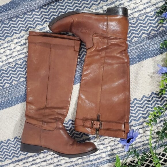 Italian Chestnut Brown Genuine Leather Riding Boot- 37 - Picture 1 of 15